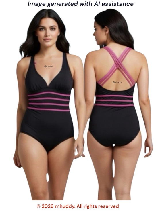 Swimsuits For All Other - Swimsuits for All size 22 black with pink stripes strappy back swimsuit